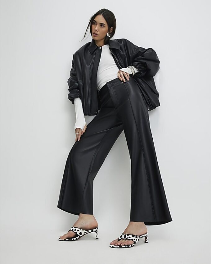 Black Faux Leather Cropped Trousers