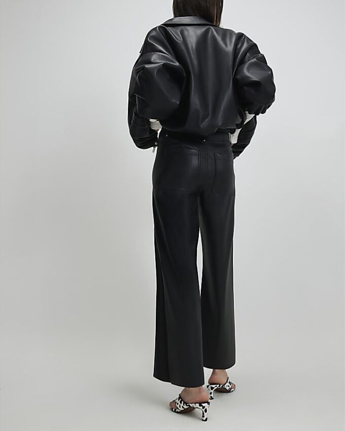 Black Faux Leather Cropped Trousers