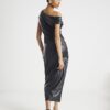 Black Faux Leather Drape Midi Dress