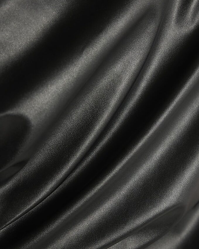 Black Faux Leather Drape Midi Dress
