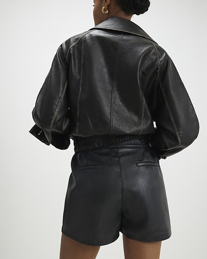 Black Faux Leather Elasticated Shorts