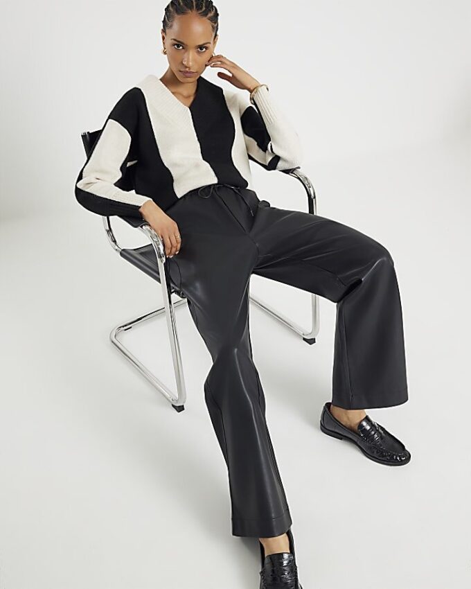 Black Faux Leather Elasticated Waist Trousers