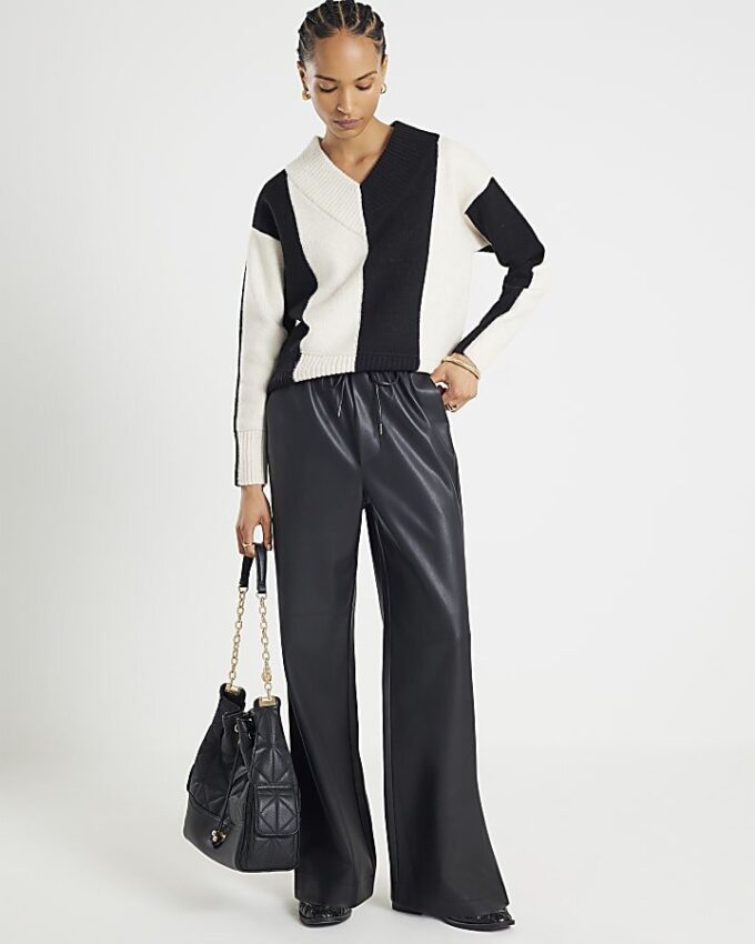 Black Faux Leather Elasticated Waist Trousers