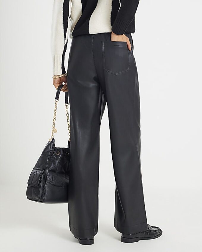 Black Faux Leather Elasticated Waist Trousers