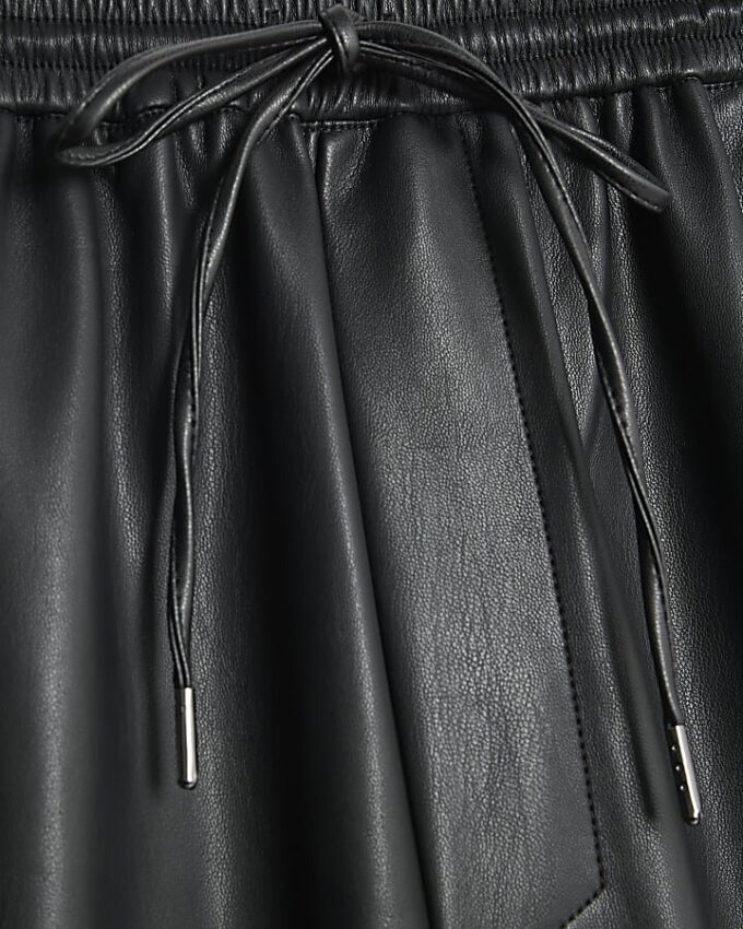 Black Faux Leather Elasticated Waist Trousers