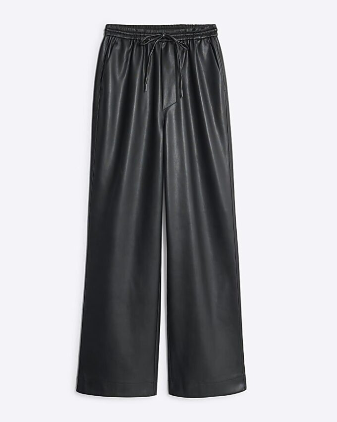 Black Faux Leather Elasticated Waist Trousers