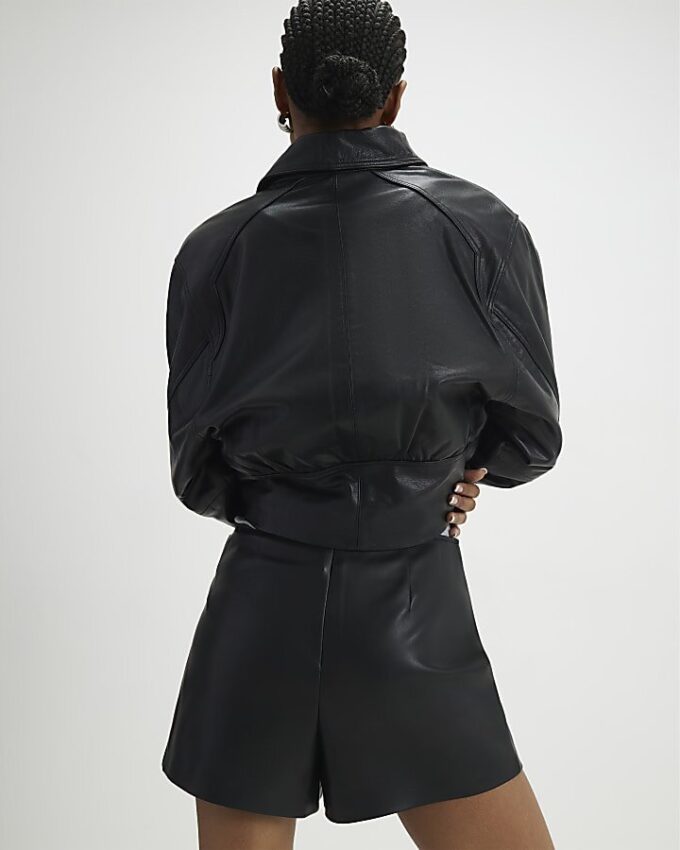 Black Faux Leather Eyelet Wrap Skort