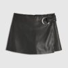 Black Faux Leather Eyelet Wrap Skort