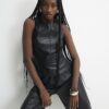 Black Faux Leather Peplum Shell Top