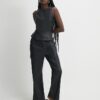 Black Faux Leather Peplum Shell Top