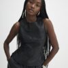 Black Faux Leather Peplum Shell Top