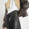 Black Faux Leather Pleated Mini Skirt