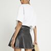 Black Faux Leather Pleated Mini Skirt