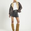 Black Faux Leather Pleated Mini Skirt