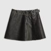 Black Faux Leather Pleated Mini Skirt