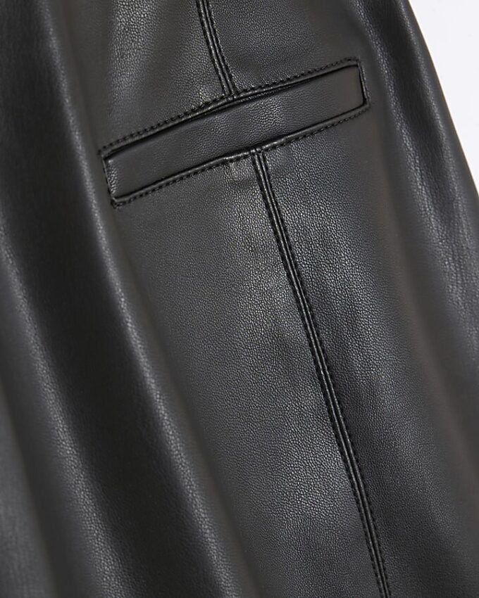 Black Faux Leather Pocket Detail Mini Skirt
