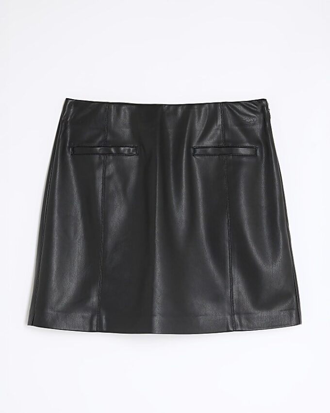 Black Faux Leather Pocket Detail Mini Skirt