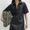 Black Faux Leather Pocket Detail Shirt Dress