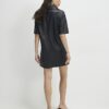Black Faux Leather Pocket Detail Shirt Dress