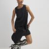 Black Faux Leather Popper Side Shift Dress