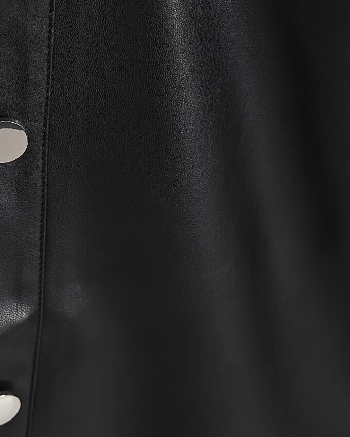 Black Faux Leather Popper Side Shift Dress