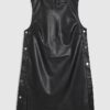 Black Faux Leather Popper Side Shift Dress