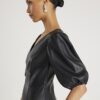 Black Faux Leather Puff Sleeve Mini Dress