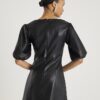 Black Faux Leather Puff Sleeve Mini Dress