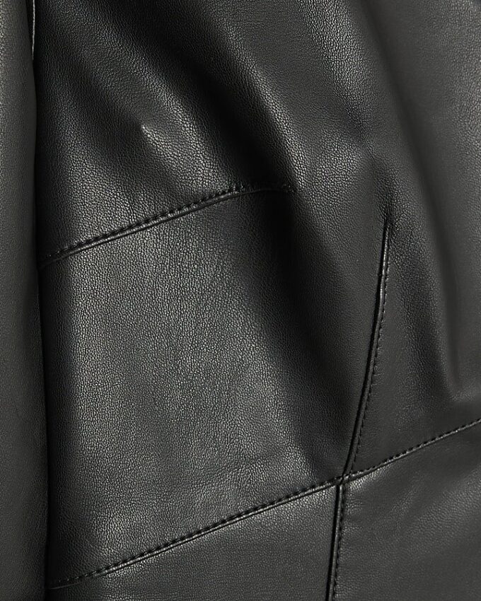 Black Faux Leather Puff Sleeve Mini Dress