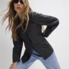Black Faux Leather Sculpted Blazer
