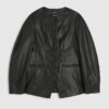 Black Faux Leather Sculpted Blazer