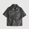 Black Faux Leather Short Sleeve Shirt