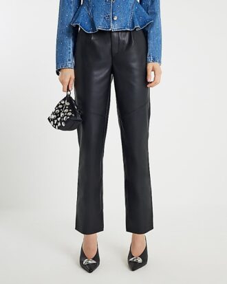Black Faux Leather Tapered Trousers