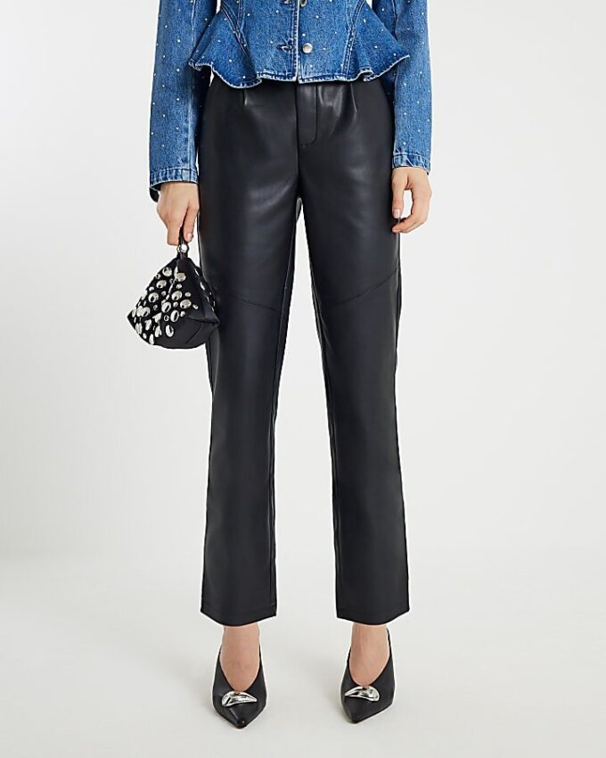 Black Faux Leather Tapered Trousers