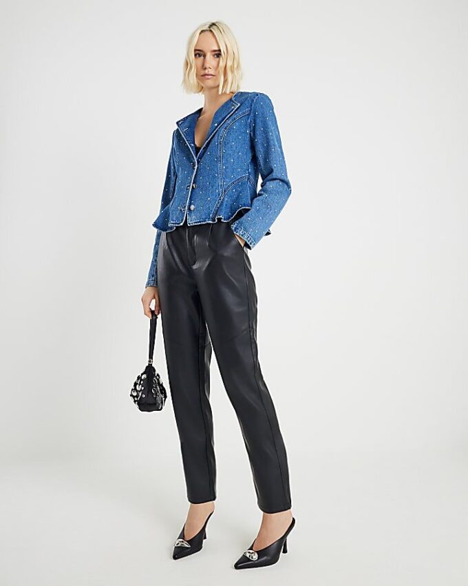 Black Faux Leather Tapered Trousers