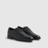 Black Faux Leather Textured Lace Up Shoes