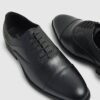 Black Faux Leather Textured Lace Up Shoes