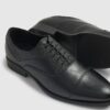 Black Faux Leather Textured Lace Up Shoes