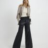 Black Faux Leather Wide Leg Trousers