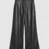 Black Faux Leather Wide Leg Trousers