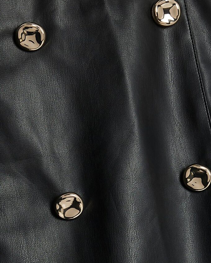 Black Faux Leather Wrap Mini Skirt