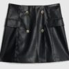 Black Faux Leather Wrap Mini Skirt