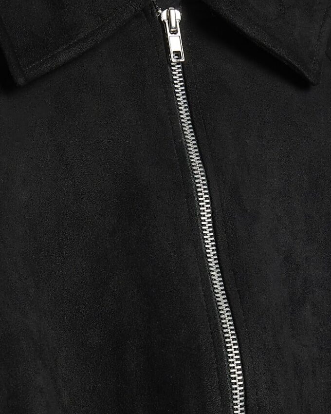 Black Faux Suede Bomber Jacket