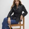 Black Fitted Faux Leather Blazer