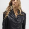 Black Fitted Faux Leather Blazer