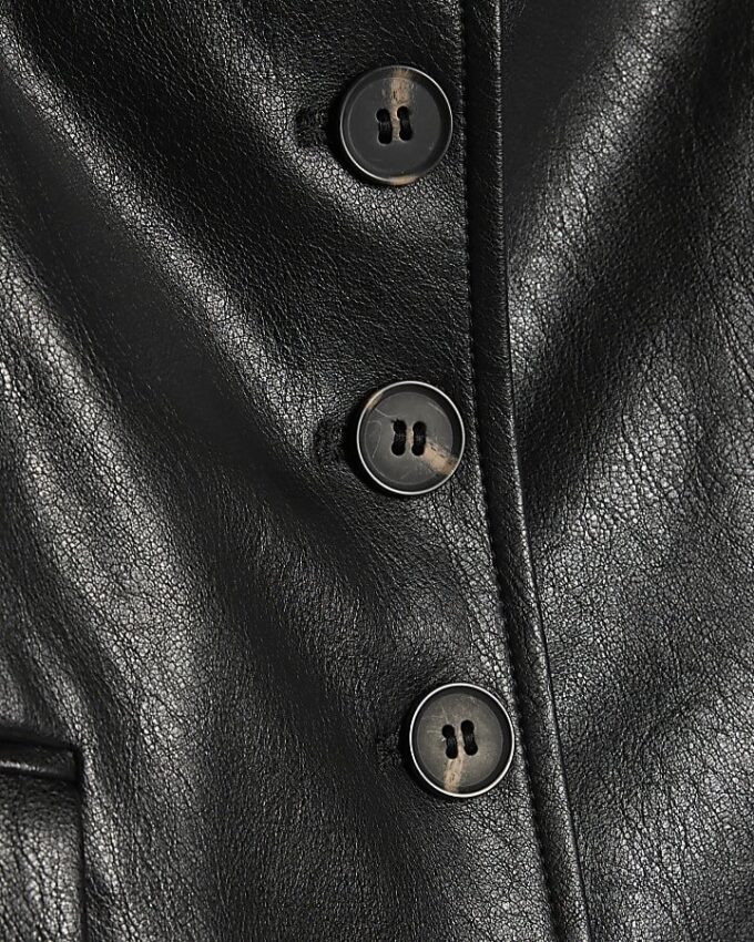 Black Fitted Faux Leather Blazer