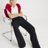 Black Frilled Trim Wide Leg Joggers