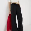 Black Frilled Trim Wide Leg Joggers