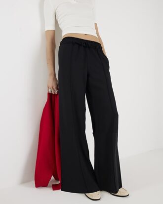 Black Frilled Trim Wide Leg Joggers