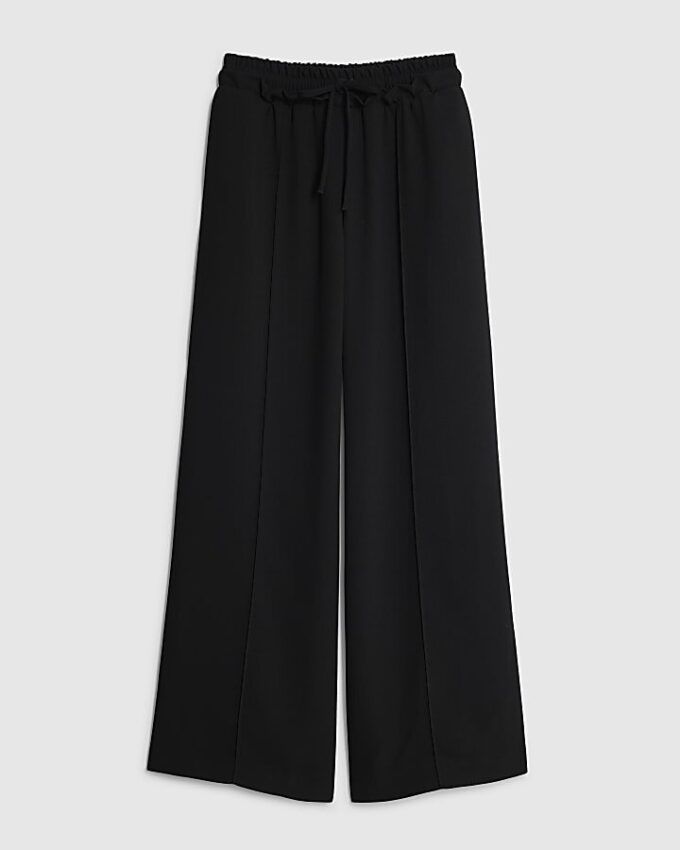 Black Frilled Trim Wide Leg Joggers